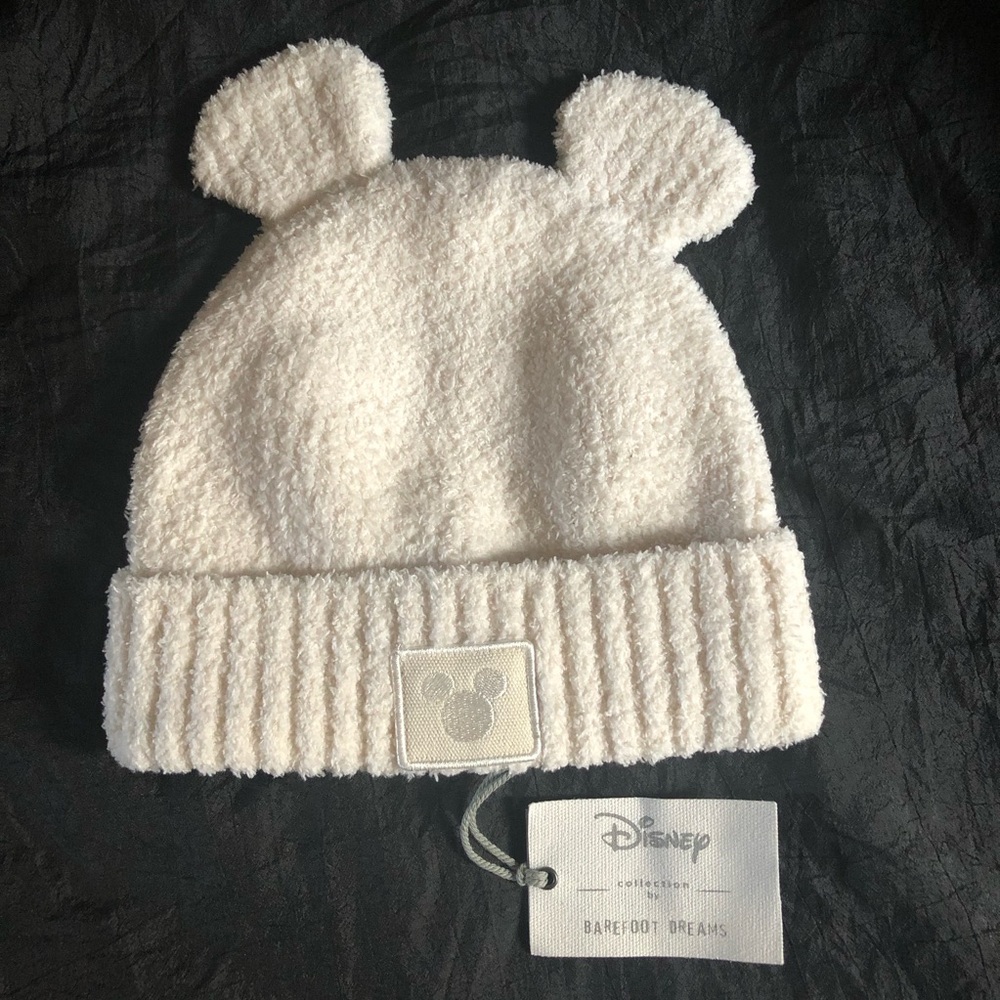 Disney Barefoot Dreams Mickey Ears Adult Beanie in Cream NWT